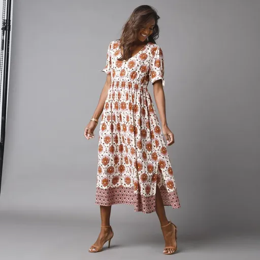 Dlhé šaty s potlačou a krátkymi rukávmi