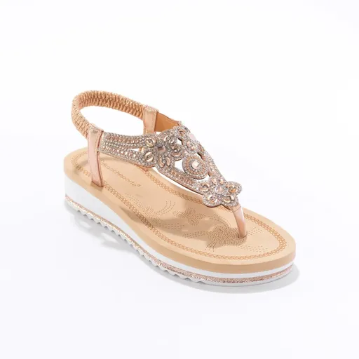 Sandále so štrasom, na kline