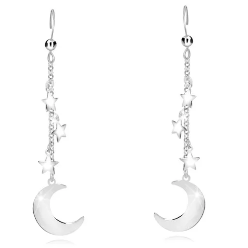Náušnice zo striebra 925 - kosáčik mesiaca a tri hviezdičky, retiazka, afroháčik