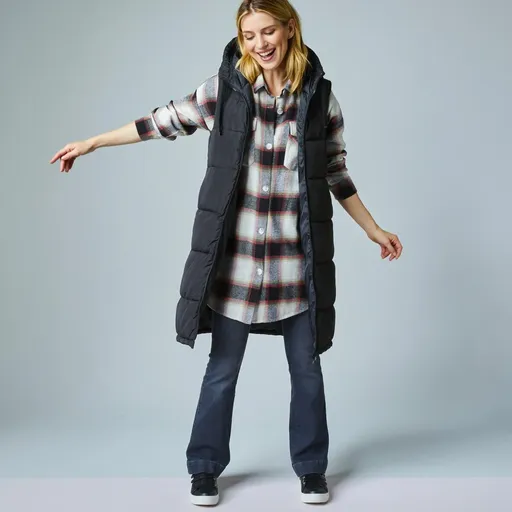 Dlhá bunda na zips a s kapucňou, bez rukávov