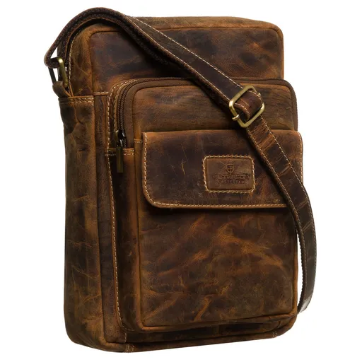 Pánska vintage hnedá kožená crossbody taška s priehradkou na telefón – Peterson