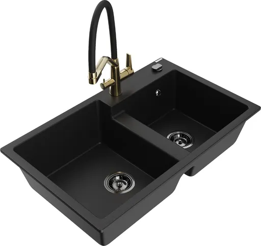 MEXEN/S MEXEN/S - Tomas granitový drez 2-bowly vrátane batérie Duo, čierna 6516-77-671701-57-B