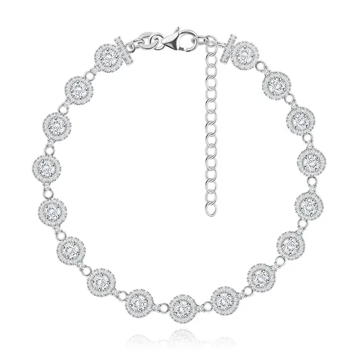 Náramok z 925 striebra - číry zirkón v okrúhlej obrube s menším zirkónom