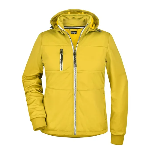 James & Nicholson (Daiber) Dámska športová softshellová bunda JN1077 - Slnečná žltá / tmavomodrá / biela | L