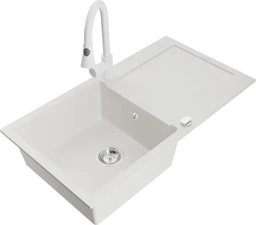 MEXEN/S MEXEN/S - Leo granitový drez 1-miska s odkvapkávačom vrátane batérie Elia, biela 6501-20-670101-20