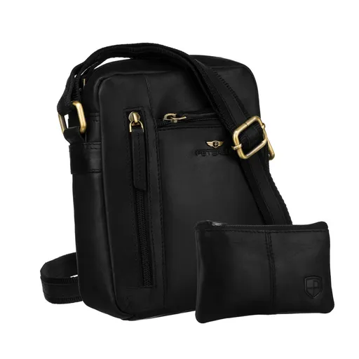 Čierna pánska kožená crossbody taška Peterson + puzdro na kľúče