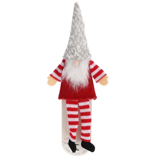 Vianočná dekorácia na fľašu Škriatok, 29 cm, sivá