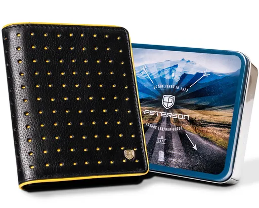 Pánska športová kožená peňaženka s RFID ochranou – čierno-žltá