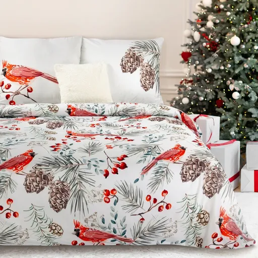 ArtFir Vianočné obliečky na dvojlôžko WILLOW | biela/červená 220 x 200 cm