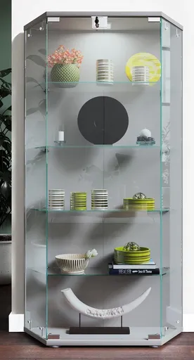 VCM Volně stojící vitrína Cenila L, stříbrná