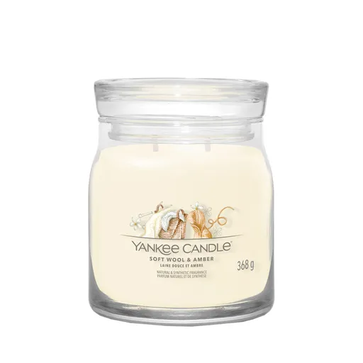 YANKEE CANDLE Signature Vonná sviečka stredná 2 knôty Soft Wool & Amber 368 g