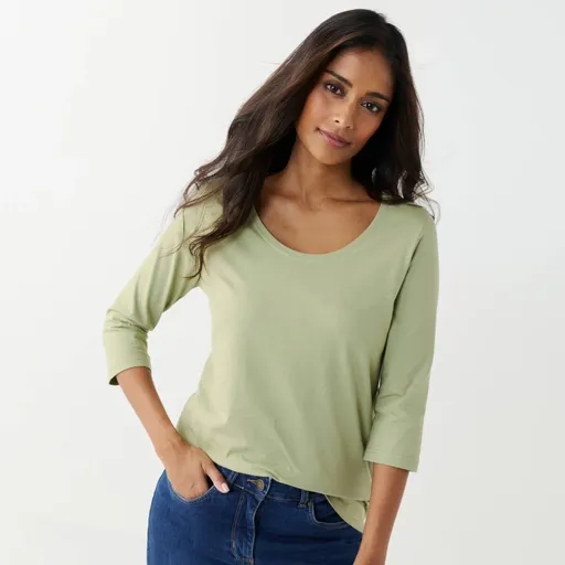 Jednofarebné tričko s 3/4 rukávmi a okrúhlym výstrihom