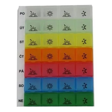 Obzor Dávkovač liekov typ 04 týždenný dúhový 1 ks