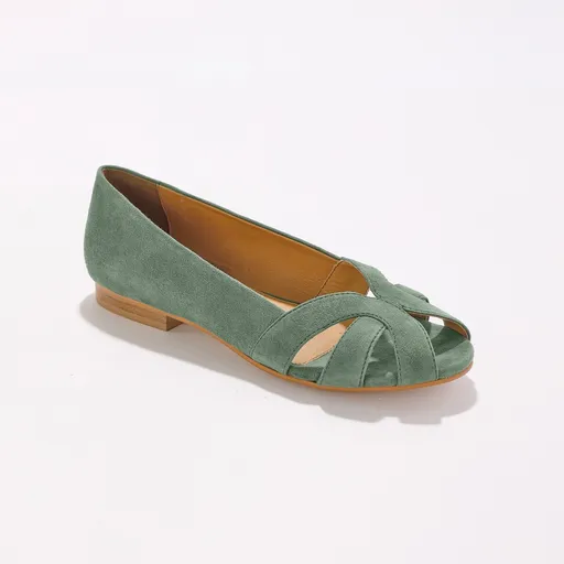 Kožené baleríny s otvorenou špičkou