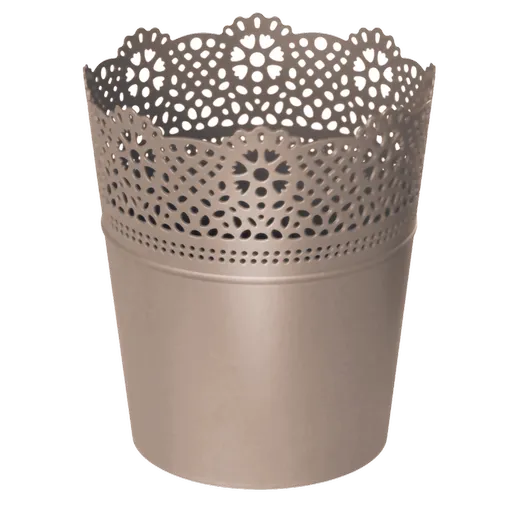 PROSPERPLAST - Obal na kvetináč LACE 14cm mocca, umelá hmota