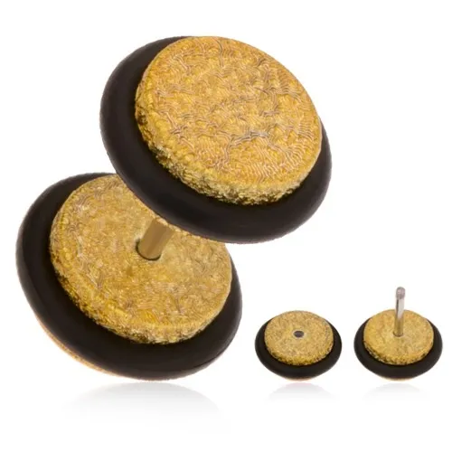 Falošný plug do ucha z akrylu, trblietavý povrch zlatej farby, gumičky