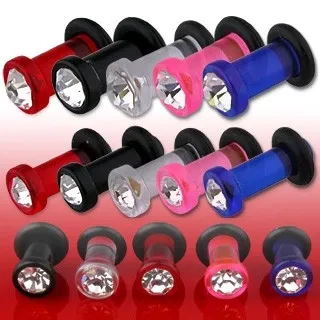 Plug do ucha UV so zirkónom, nastaviteľný - Hrúbka: 10 mm, Farba piercing: Čierna