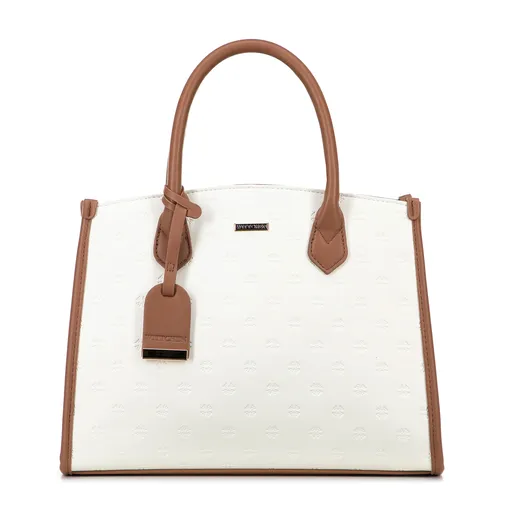 Dámska aktovka z imitácie kože s reliéfnym logom, krémovo-hnedá 100-4Y-221-0