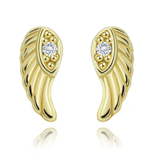 Náušnice zo striebra 925 v zlatej farbe - oko so zirkónom, anjelské krídlo