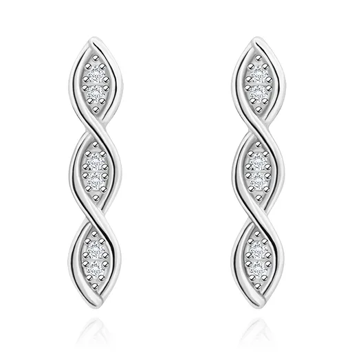 Puzetové náušnice v striebre 925 - vlnka spletená do špirály, číre zirkóny