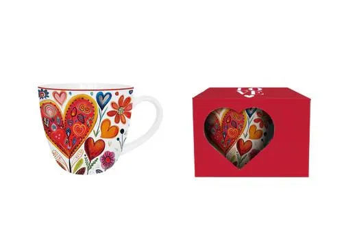 DUO - Hrnček 460ml COLORFUL HEARTS 4, v darčekovej krabičke, porcelán