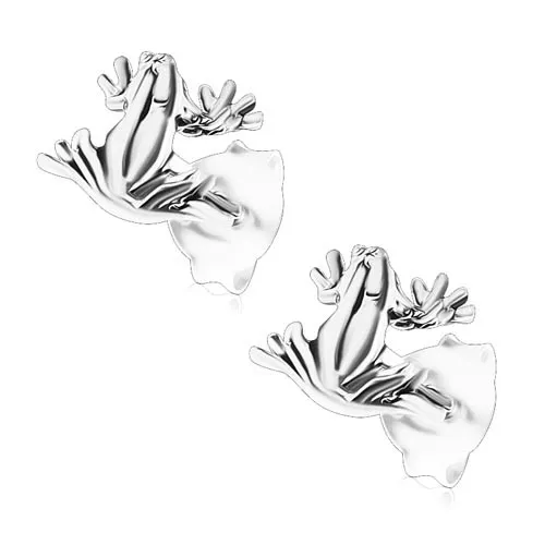 Patinované náušnice, striebro 925, sediaca žabka, puzetky