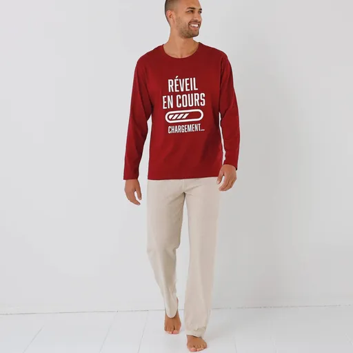 Pyžamo s nohavicami, okrúhlym výstrihom a potlačou textu