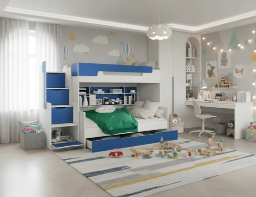 ArtBed Detská poschodová posteľ s roštom HARRY | biela/modrá 120 x 200 cm