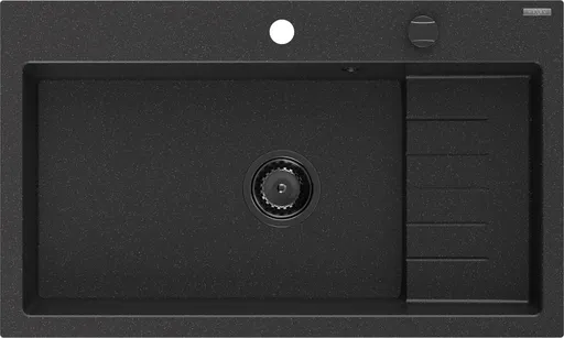 MEXEN/S MEXEN/S - Omar granitový drez 800 x 480 mm, čierna/strieborná metalík, čierny sifón 6520801005-73-B