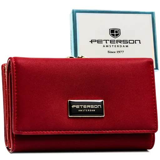 Červená dámska peňaženka z kože s RFID ochranou a uzáverom na mince - Peterson