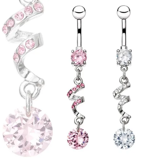 Piercing do bruška z ocele 316L, zirkónová špirála a kamienok - Farba zirkónu: Číra - C