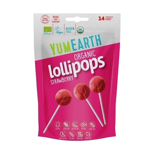 YUMEARTH Ovocné lízanky s príchuťou jahody BIO 14 kusov