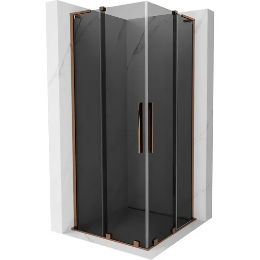 MEXEN/S - Velar L Duo sprchovací kút, posuvné dvere 90 x 90, grafit, ružové zlato 871-090-090-02-43-60