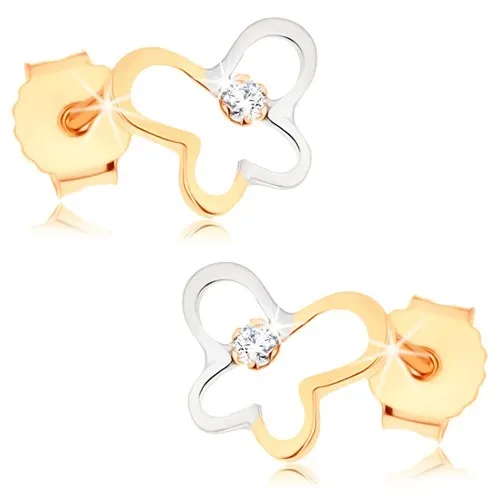 Náušnice z 9K zlata s motívom motýľa a zirkónom