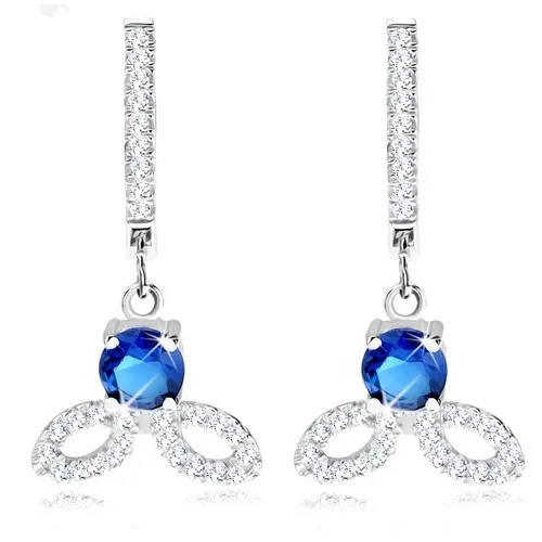 Náušnice zo striebra 925, okrúhly tmavomodrý zirkón, ligotavé obrysy zrniek