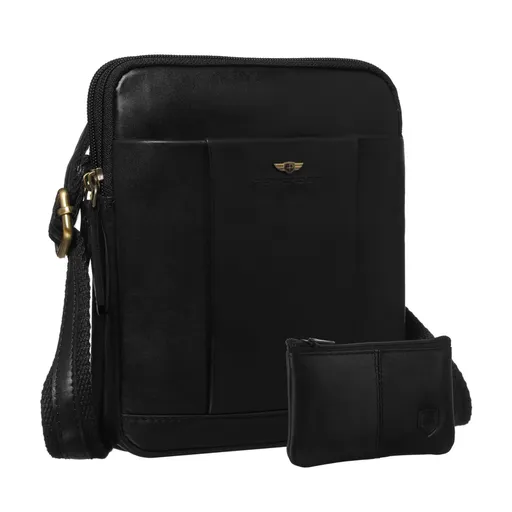 Pánska čierna kožená taška cez plece Peterson – dvojkomorová s elegantným dizajnom