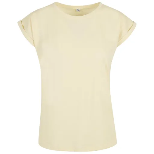 Build Your Brand Voľné dámske tričko s ohrnutými rukávmi - Jemne žltá | XS