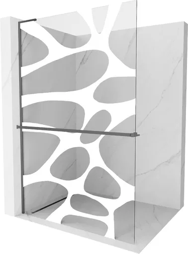 MEXEN/S - Kioto+ L Sprchová zástena WALK-IN s poličkou a držiakom uterákov 90 x 200, biely vzor, grafit metal 800-090-123-95-97