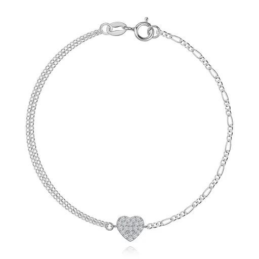 Strieborný náramok 925 so srdcom a kombinovanými retiazkami