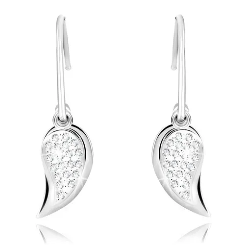 Strieborné náušnice 925 - žiarivé krídelko so zirkónmi a zrkadlovolesklé krídlo