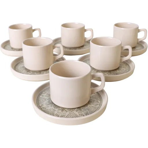 Súprava 6 kameninových šálok s podšálkami Boho Brew 184 ml