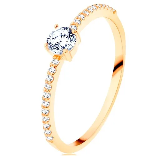 Prsteň v žltom 14K zlate - vystupujúci číry zirkón, línie zirkónikov čírej farby - Veľkosť: 48 mm