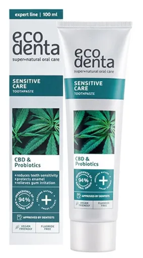 EcoDenta SENSITIVE care CBD & PROBIOTICS zubná pasta na citlivé zuby 100ml