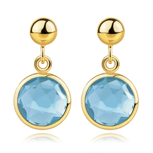 Náušnice zo 14K žltého zlata - guľôčka, topás v hladkom leme, puzetky