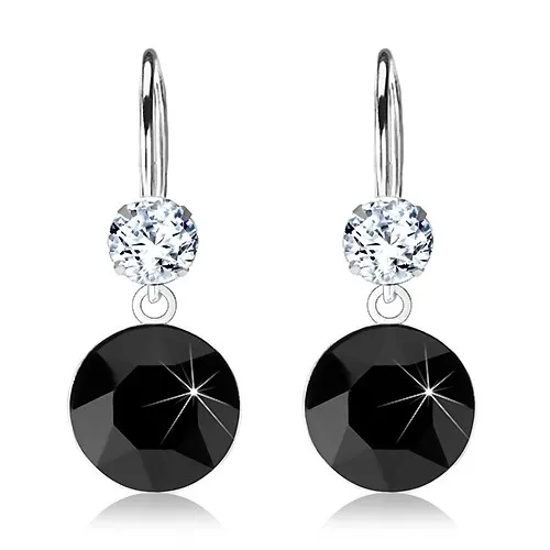 Náušnice zo striebra 925, číry zirkón, okrúhly krištáľ Swarovski čiernej farby