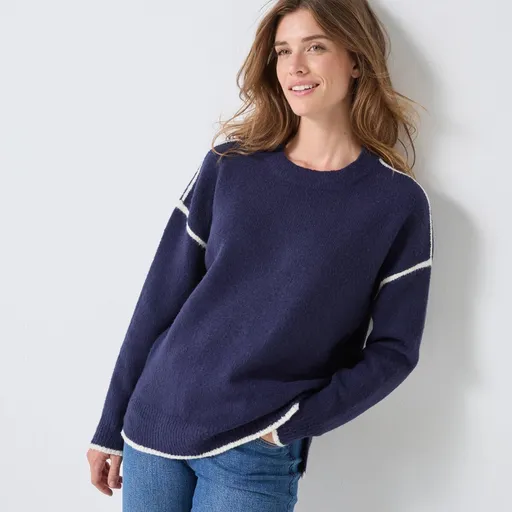 Voľný pulóver s kontrastným
		zakončením