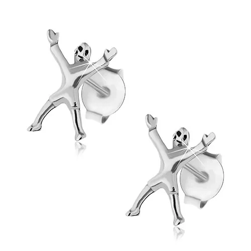 Strieborné 925 náušnice, futbalový brankár, lesklý povrch, puzetky