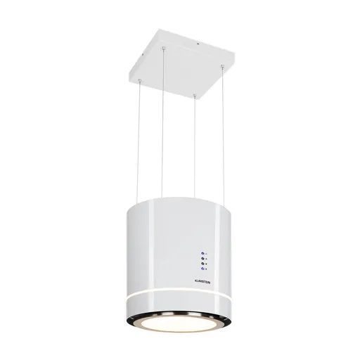 Klarstein Tron Ambience, digestor, 38 cm, ostrovčekový, 540 m³/h, LED, biely