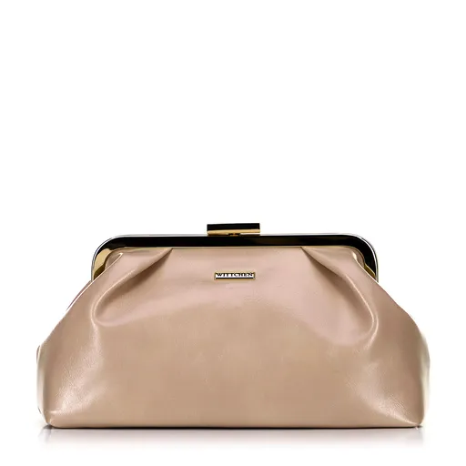 Dámska kabelka z imitácie kože so zapínaním na kovovú sponu béžová 100-4Y-226-9