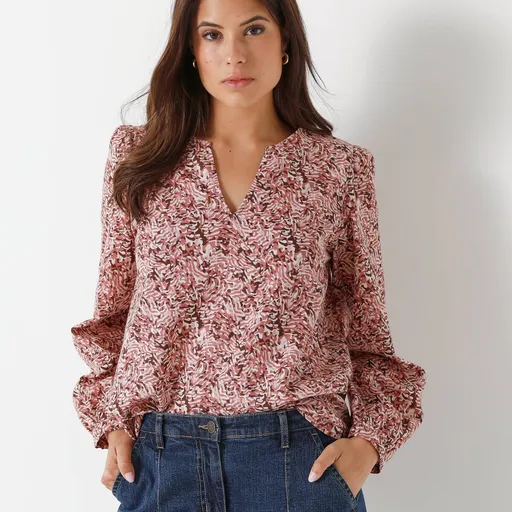 Bavlnená blúzka s potlačou a prestrihom vo výstrihu